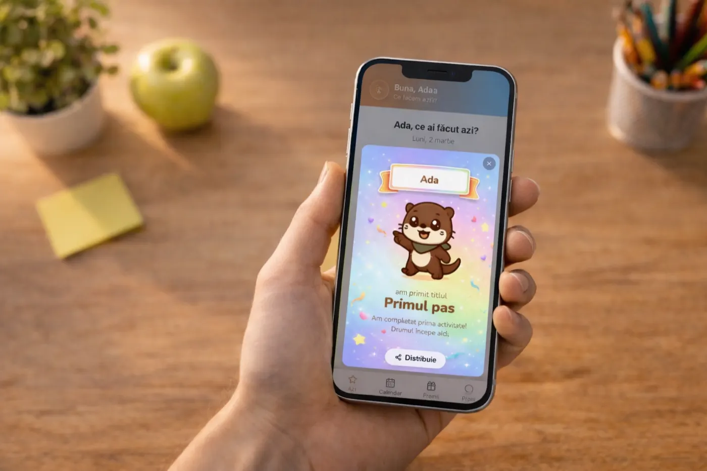 Telefon folosit pentru bifarea activităților zilnice în Măr